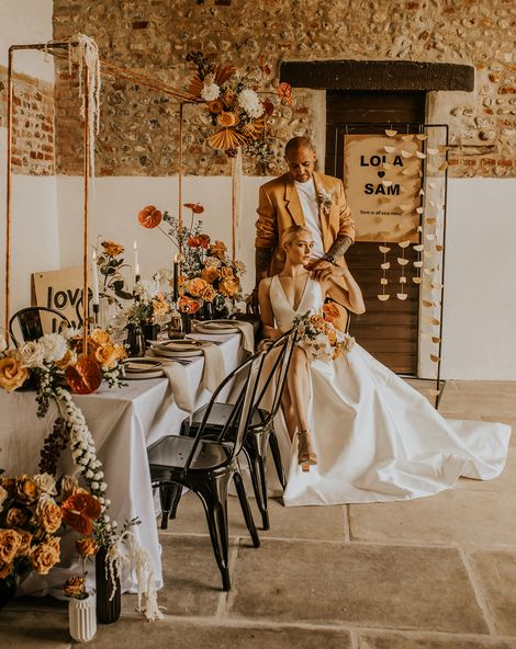 Mustard grooms suit and modern neutral wedding inspiration 