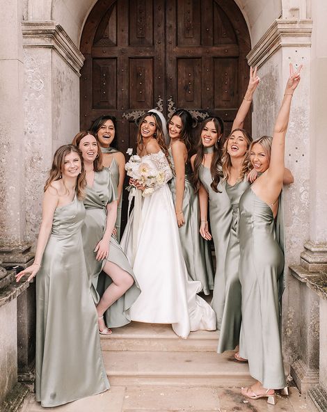 Green Mismatched Bridesmaid Dresses at Lulworth Castle Wedding
