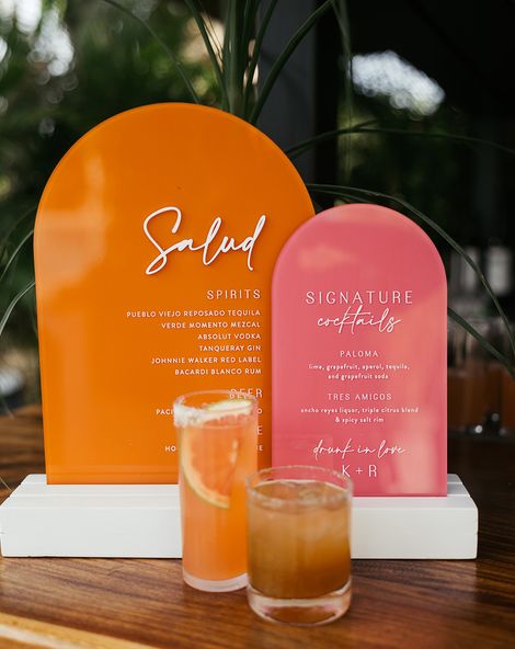bright pink and orange wedding cocktail menu drinks ideas 