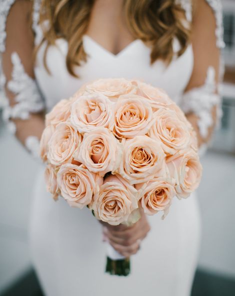 peach round rose wedding bouquet