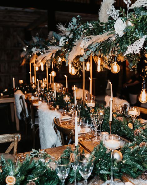 Festive Christmas wedding table decorations