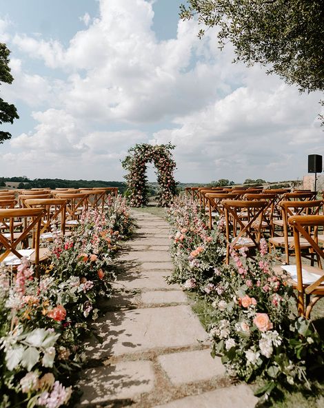 wedding aisle decor for outdoor wedding at Botley Hill Barn.