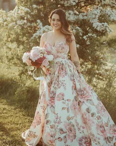 Anyone else ready for spring??? Or just us? Speaking of spring, have you  considered a custom wedding dress with a floral print?? A white ... |  Instagram