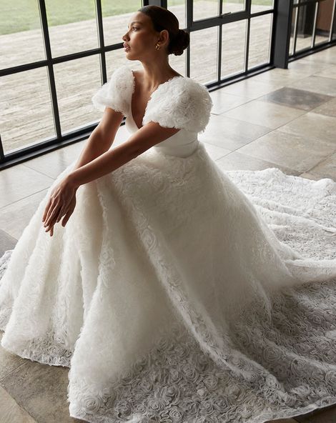 Sassi Holford Harmony Collection 2024 with textured rose wedding dress.