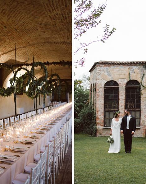 Green & White Bohemian Wedding at Castello di San Sebastiano da Po, Italy | Hanging Hoops Decor | Laure de Sagazan Gown | Margherita Calati Photography