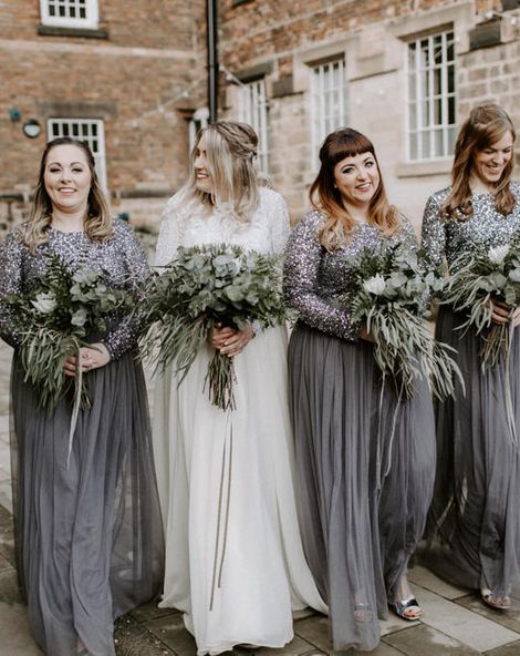 Bridesmaids In Charcoal Grey Dresses