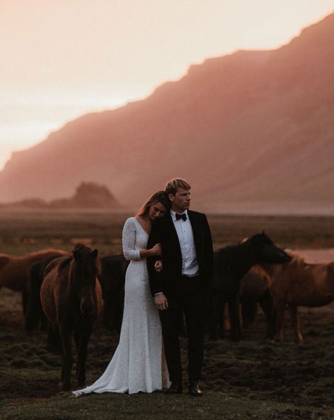 Iceland Elopement Wedding With Bride In Sequin Suzanne Harward Dress