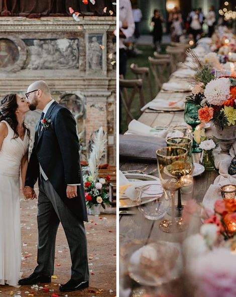 Flower Centrepieces & Pampas Grass at Romantic Italian Wedding