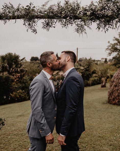 Grooms Bow Ties and First Look at this Same Sex French Wedding