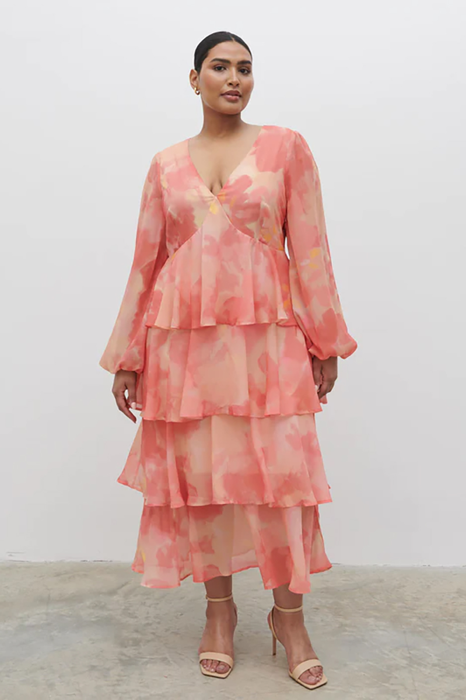 plus size and autumn wedding guest dress from Pretty Lavish with long sleeves 