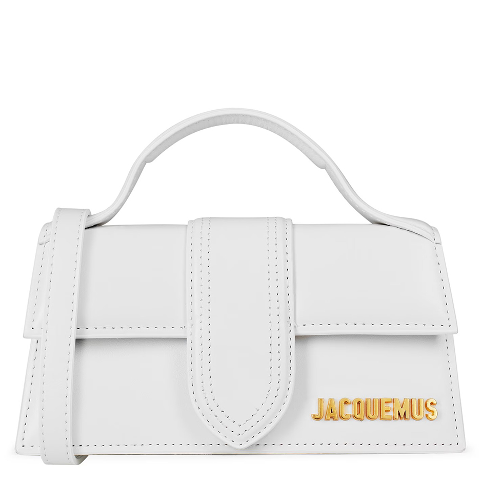 White mini bridal bag from Jacquemus "Le Bambino Bag" with gold logo