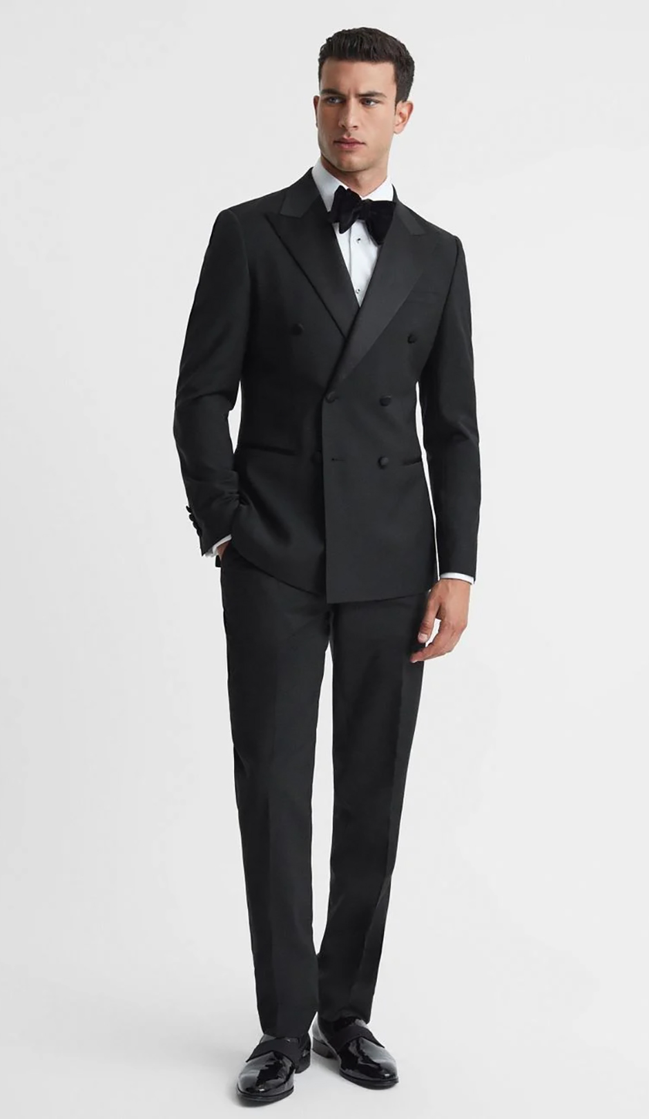 Modern black tie tuxedo for wedding suit for groom from Reiss