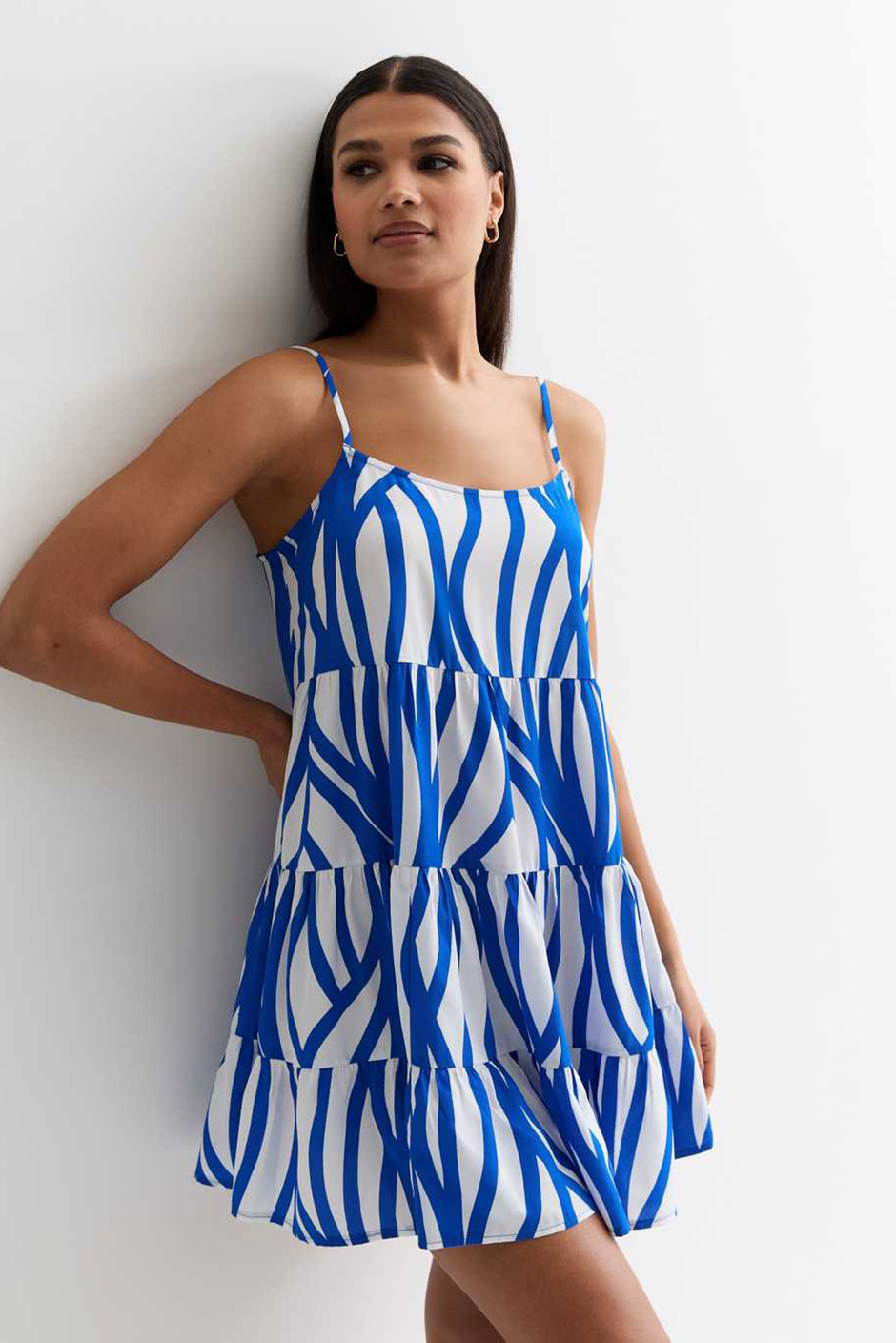 Blue and white abstract print mini dress from New Look