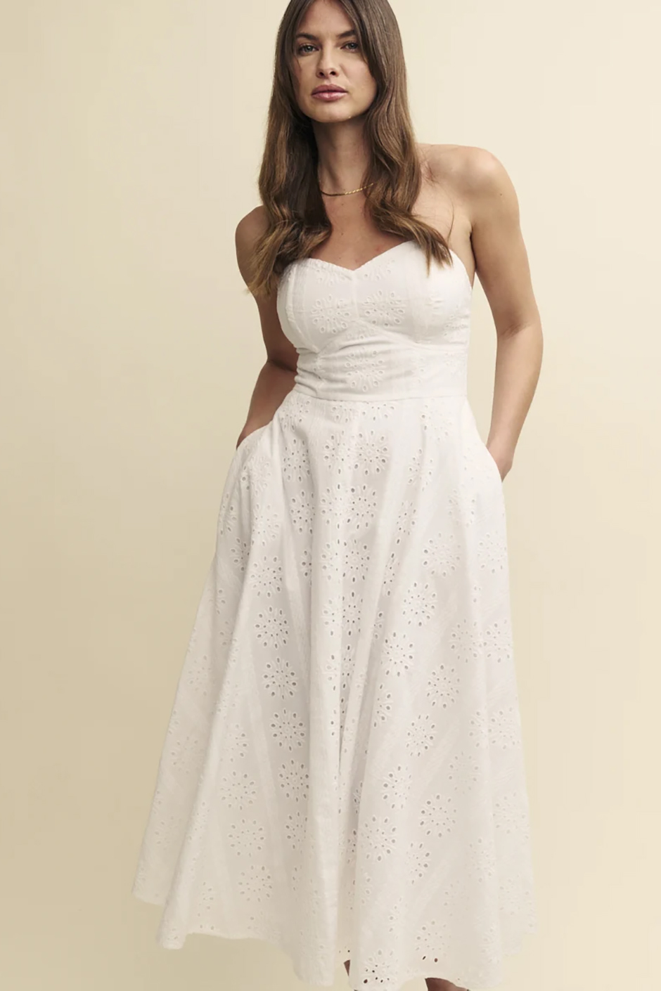 White broderie bandeau midaxi wedding dress with pockets from Nobody's Child