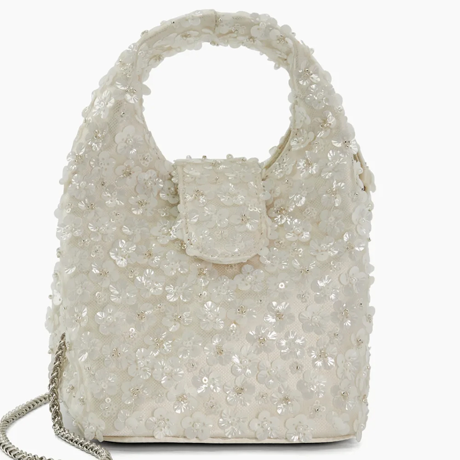 Sequin bridal bag from Dune in Ivory tone