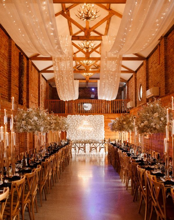 Barn dining hall with trestles