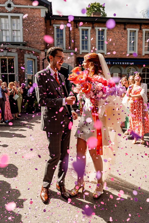 Colourful confetti at Alecs & Hannah's wedding at The Faversham by Stephanie Butt Photography 