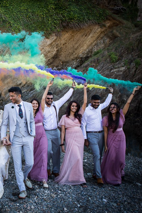 Fun, colourful, beach wedding, Devon