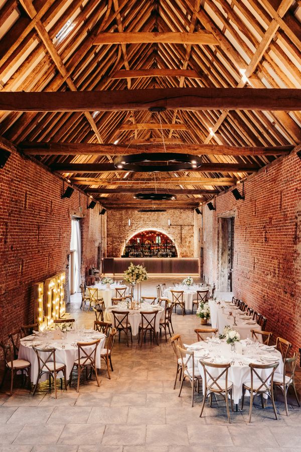 Interior of the Copdock Hall wedding barn. Sam Rundle Photography.