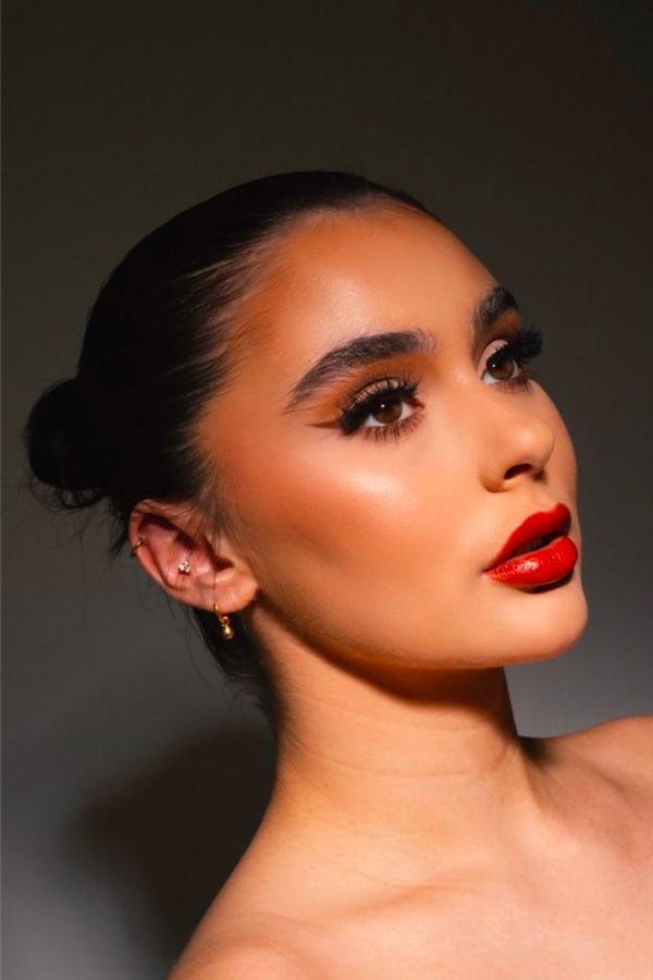 red lip glam wedding makeup by Ellie Watkinson