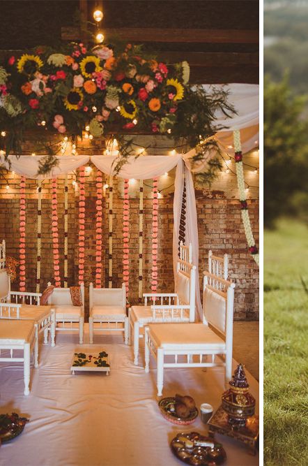 Fusion Rustic Indian Country Wedding at The Green Cornwall | Mandap & Giant Balloon Wedding Decor | Gatsby Lady Bridal Gown | Matt Penberthy Photography