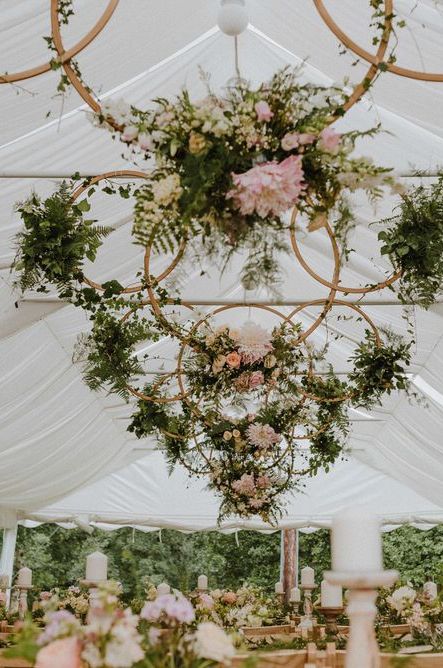 Hanging Wedding Hoop installation styled by Rustic RentalsImage by Nick Walker Photography