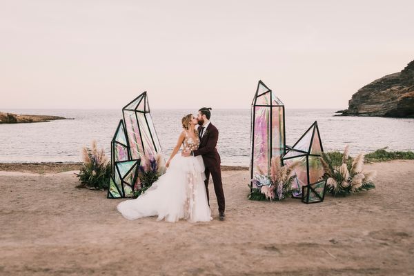 Spanish Beach Wedding with Iridescent Decor, Pampas Grass and Festival Vibes