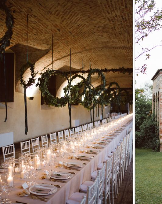 Green & White Bohemian Wedding at Castello di San Sebastiano da Po, Italy | Hanging Hoops Decor | Laure de Sagazan Gown | Margherita Calati Photography