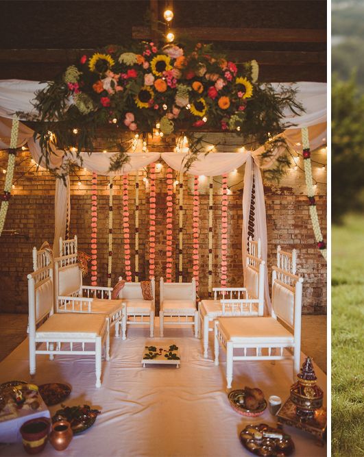 Fusion Rustic Indian Country Wedding at The Green Cornwall | Mandap & Giant Balloon Wedding Decor | Gatsby Lady Bridal Gown | Matt Penberthy Photography