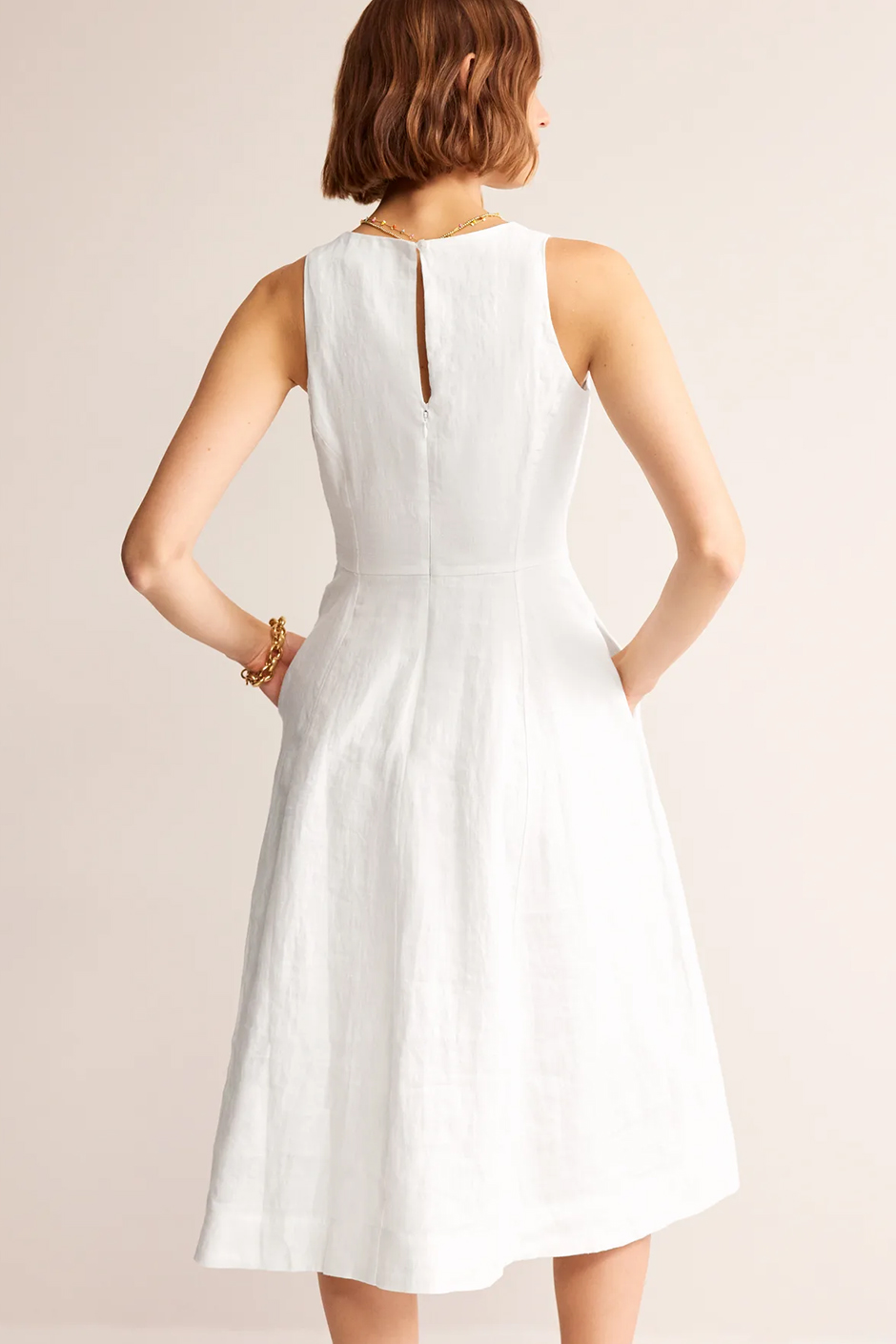 Simple linen wedding dress with pockets from Boden