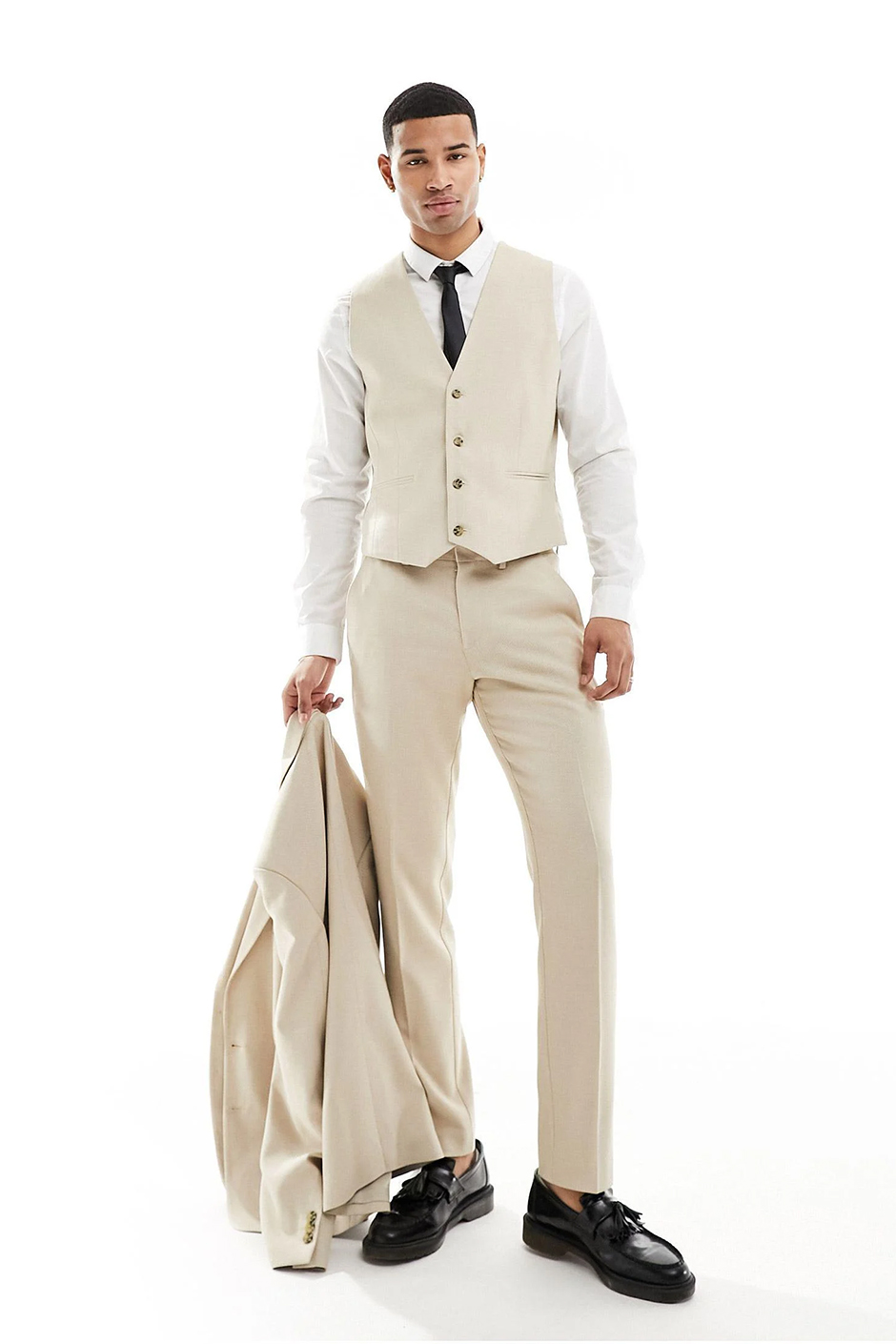Beige slim fit groomsmen suit from Asos in natural stone shade for weddings 
