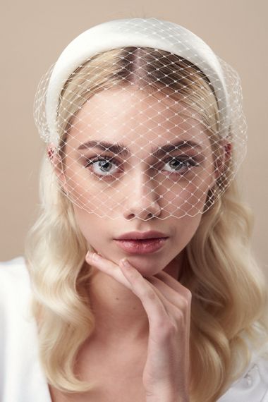 debbie carlisle ivory padded wedding headband with attached birdcage veil by debbie carlisle   esme 1