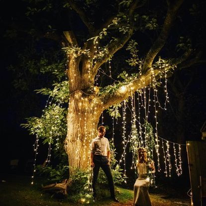 the cow shed weddings lights in tree