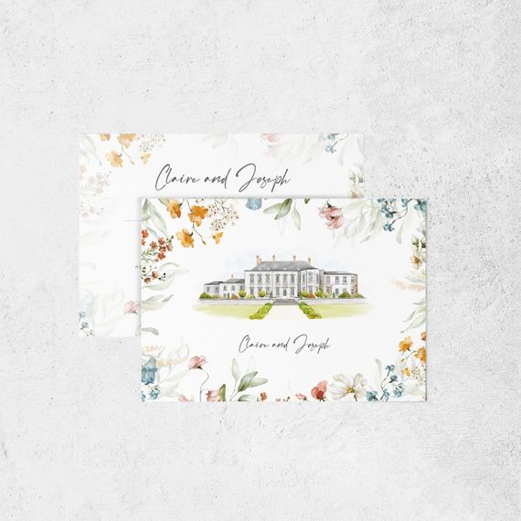 little ivory weddings floral venue illustration invitation