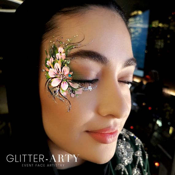 glitter arty face painting ga ta floral eye design
