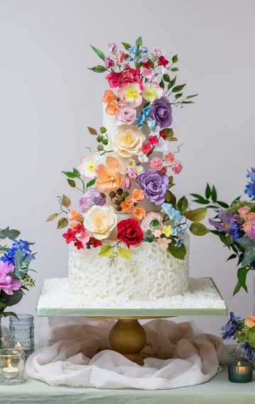 bluebell kitchen kent wedding cakes rainbow of bright sugar flowers