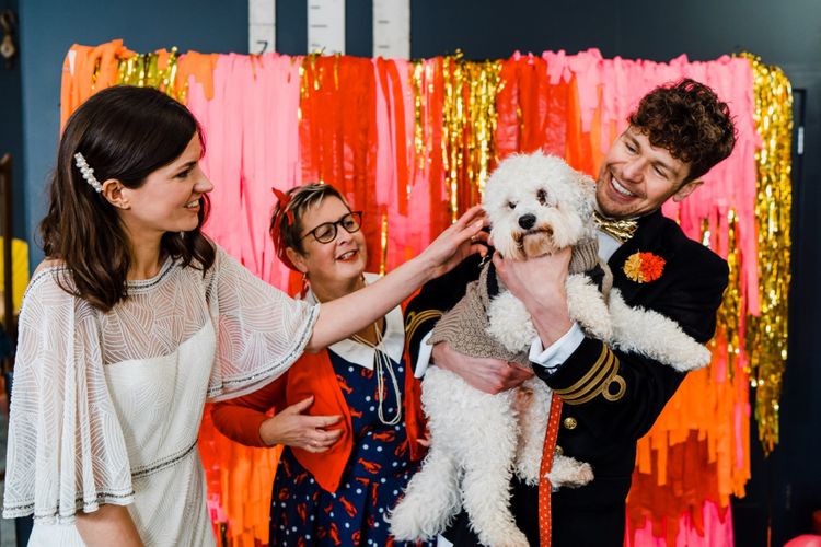 Pet cockapoo at wedding ceremony