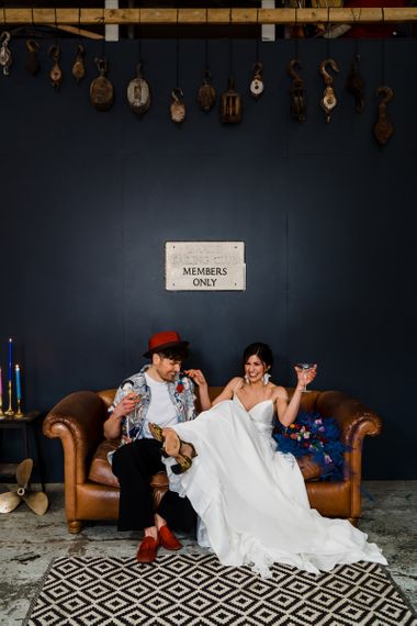 Boat shed chill out area for colourful wedding theme