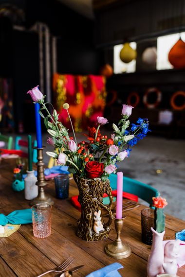 colourful wedding theme with bright candles and flowers