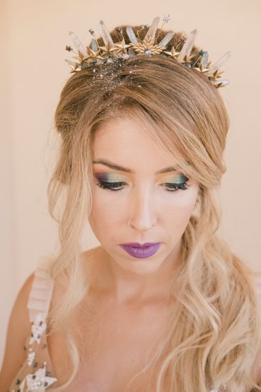 Iridescent makeup on bride