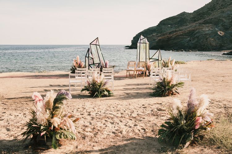 Iridescent geode structures at Spanish Beachj wedding