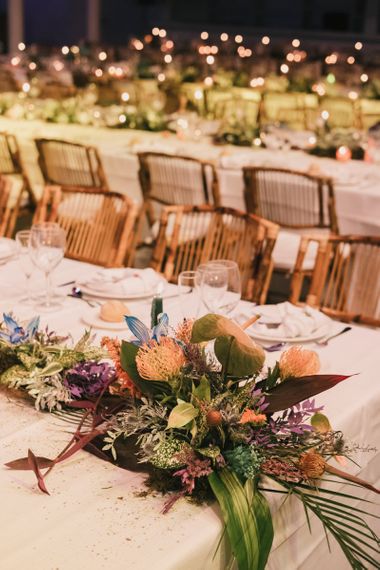 Tables with bright flowers