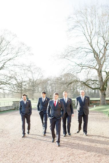 Groomsmen in Slater Suits | Red New Years Eve Winter Wedding at Iscoyd Park, Shropshire | White Stag Wedding Photography | Lovetwofilm
