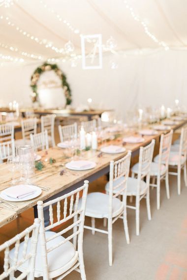 Trestle Table with Candle Decor | Wedding Reception Decor | Red New Years Eve Winter Wedding at Iscoyd Park, Shropshire | White Stag Wedding Photography | Lovetwofilm
