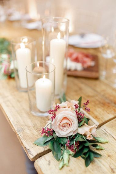 Church Candles & Wedding Flowers | Wedding Reception Decor | Red New Years Eve Winter Wedding at Iscoyd Park, Shropshire | White Stag Wedding Photography | Lovetwofilm