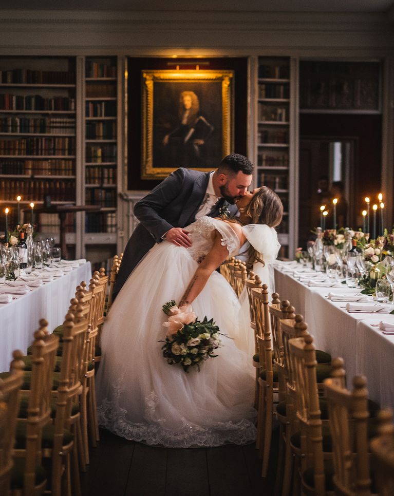 Library wedding breakfast at St Giles House for Christmas wedding 