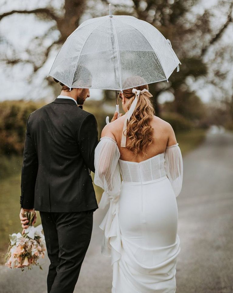what to do it if rains on your wedding day with clear umbrella