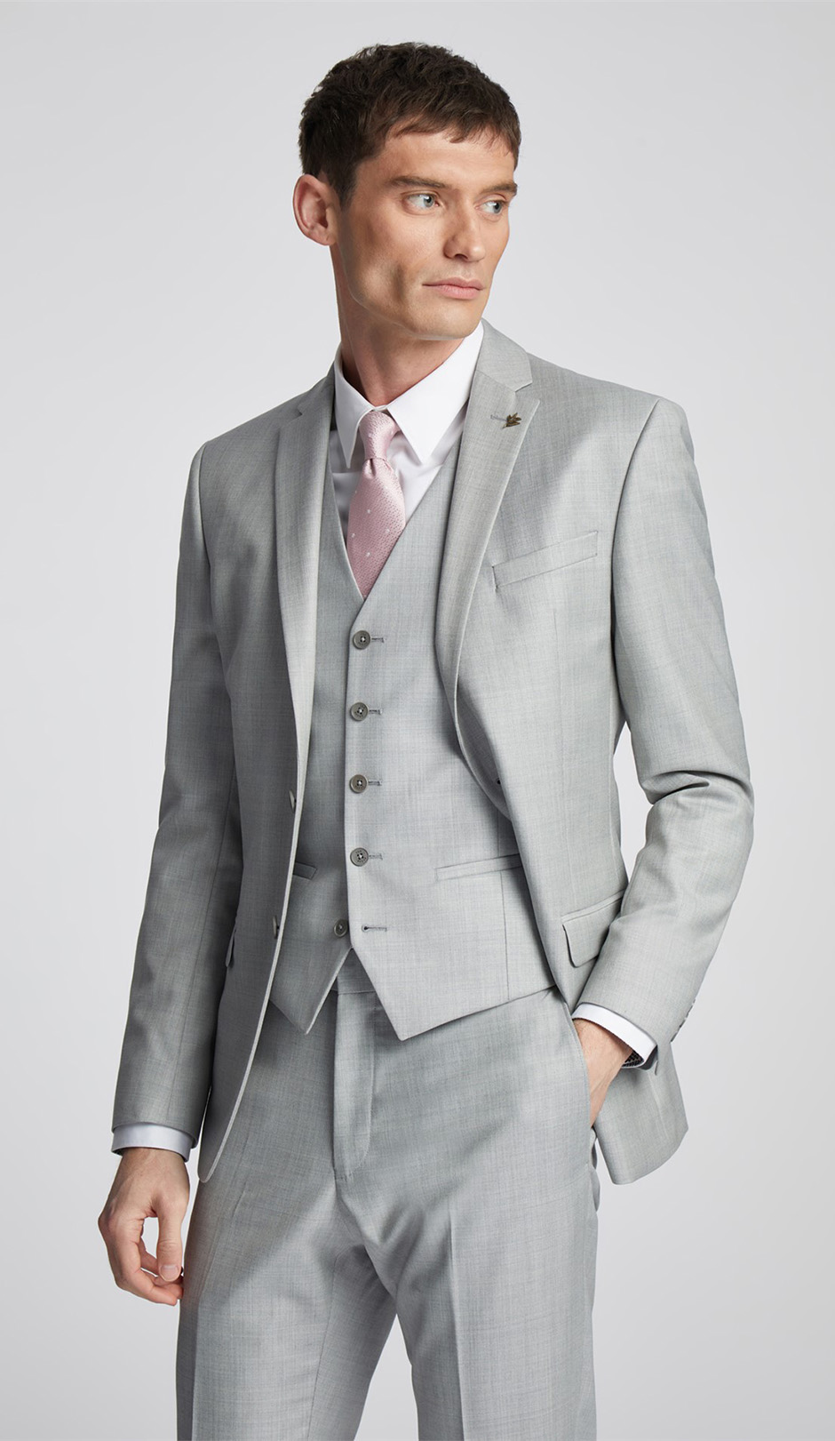 Grey groom suit from Ted Baker, available at Suit Supply