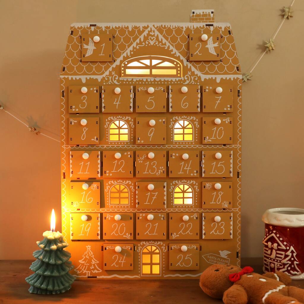 Wooden Gingerbread House LED Lights DIY Advent Calendar - Christmas Proposal Ideas