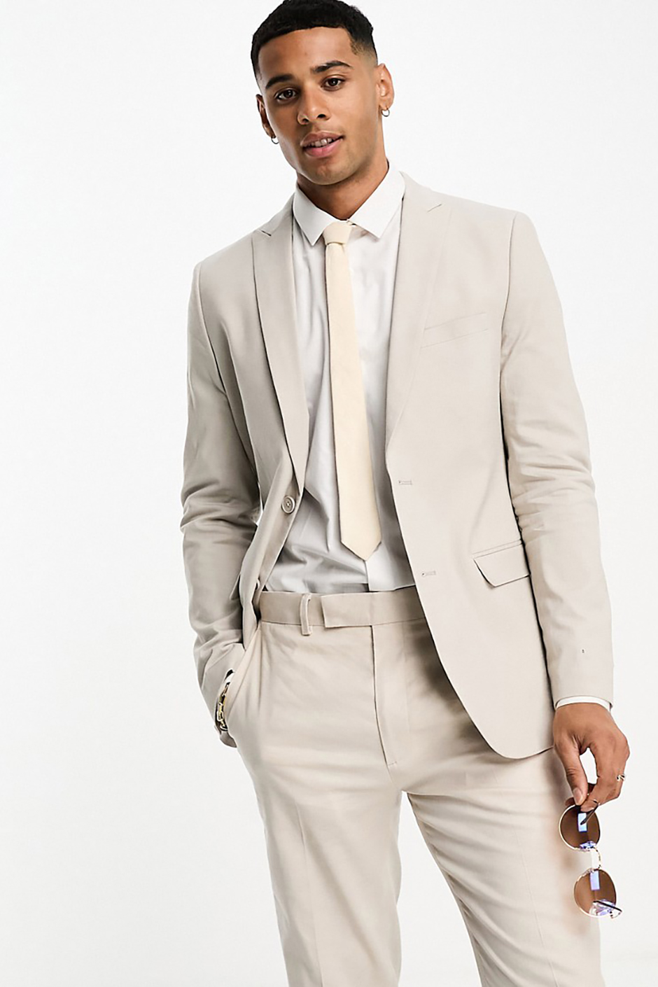 Formal linen suit in stone colour from French Connection available at Asos for summer weddings 